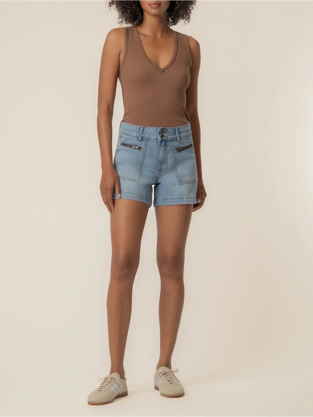 Kut From The Kloth Jane High Rise Long Short Zipper Patch Pockets Size 8 Sailor